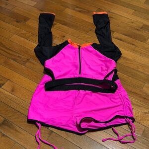 Pink and Black Long Sleeve Swimsuit